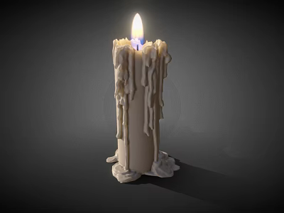 Lit Candle Lamp With Melting Wax Dripping And Warm Glow On Dark Background 3d model