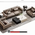 Modern Sectional Sofa And Coffee Table Set With Armchairs Pillows And Rectangular Table On Rug 3d model