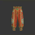 Red Decorative Pants With Floral Patterns And Waist Belt Design