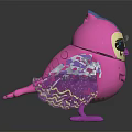 Cute Pink Cartoon Bird Toy With Purple And White Striped Tail And Colorful Patterns