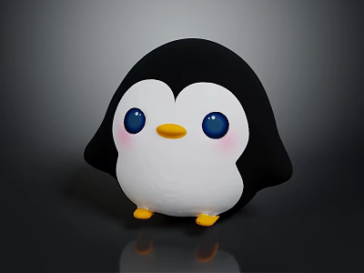 Cute Penguin Plush Toy with Big Blue Eyes Yellow Beak and Yellow Feet 3d model