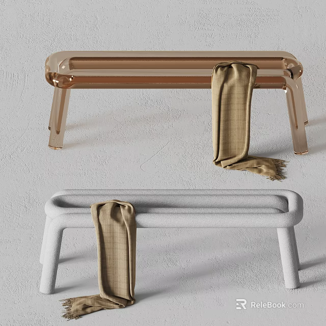 Modern Transparent and White Sofa Bench with Plaid Blanket on Gray Wall Background 3d model 