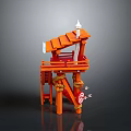 Orange Watchtower With Sloped Roof White Spire Red Ladder Ropes Circular Sign And Support Posts