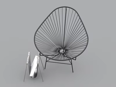 Black Metal Radial Design Leisure Chair With Side Magazine Holder And Stand 3d model