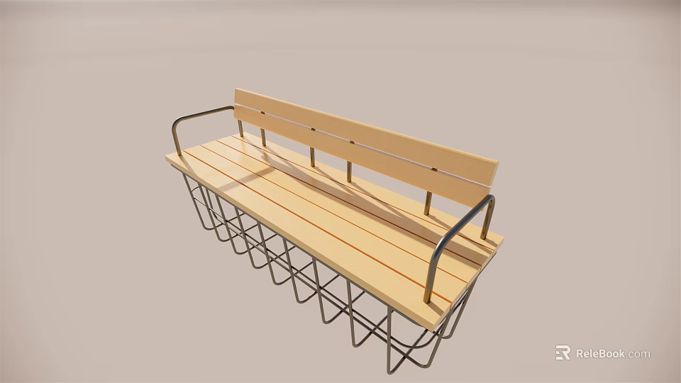 Wooden Outdoor Bench With Seat Backrest Metal Armrests And Sturdy Metal Frame For Garden 3d model 