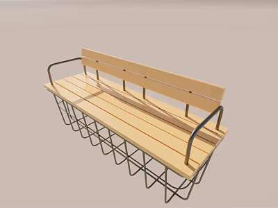 Wooden Outdoor Bench With Seat Backrest Metal Armrests And Sturdy Metal Frame For Garden 3d model