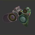 Scenic Landscape Observation Using Silver Metal Binoculars With Blue Lenses And Dark Background Reflection