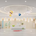 Modern Kindergarten Reception Area With Planetary Lights And Cartoon Decor 3d model