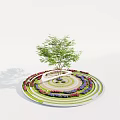 Circular Tree Pit Design With Colorful Flowers Circular Pathway And Lawn 3d model