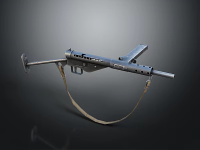 Vintage Submachine Gun With Metal Construction Leather Strap And Detachable Magazine 3d model