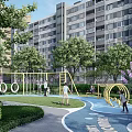 Tranquil Park Landscape With Lush Trees Curved Pathways Green Lawn And Seating Areas
