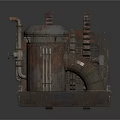 Industrial Equipment with Large Interlocking Gears and Rusty Metal Pipes on Metal Base