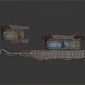 Rusty Industrial Metal Structure With Bent Connected Platforms And Roofs