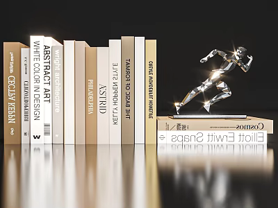 Decorative Ornament Set With Silver Humanoid Figure Arranged On Modern Design Art Books 3d model