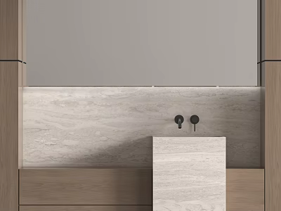 Modern Bathroom Vanity With Marble Countertop Wooden Cabinet And Mirror 3d model