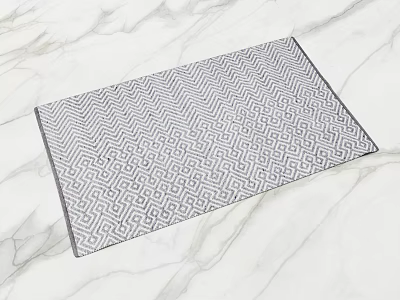 Modern Gray and White Square Rug with Intricate Geometric Pattern on Marble Surface 3d model