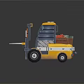 Yellow Cartoon Style Toy Forklift 3D Model With Wooden Crate Detail