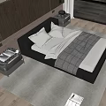 Black Leather Double Bed With White Pillows Gray Blanket And Bedside Tables In Modern Bedroom