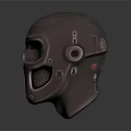 Sci Fi Game Movie Character Mechanical Skull Head With Glowing Blue Eyes And Metallic Texture