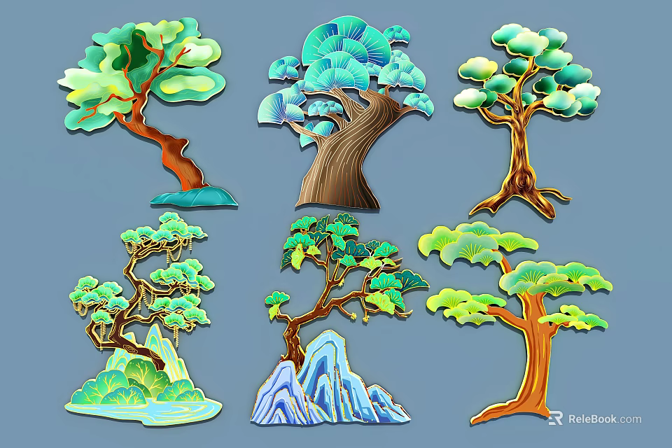 Colorful Decorative Tree and Mountain Design Hanging Pendants for Home 3d model 