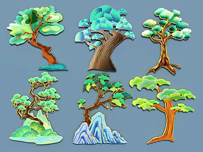 Colorful Decorative Tree and Mountain Design Hanging Pendants for Home 3d model