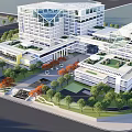 Modern Office Building Complex With Green Roof Surrounding Trees And Parking Area