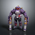 Purple Armored Mechanical Character With Dual Weapons Red Accents And Horned Head Design