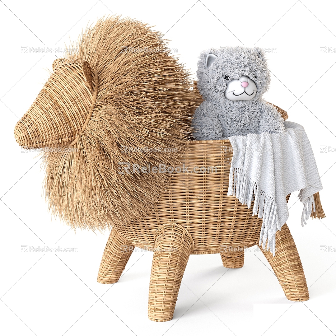 Rattan Animal Basket Lion Repair Hardware 3d model