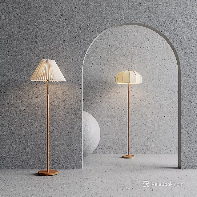 Modern Minimalist Floor Lamps With Light Shades In Gray Wall Archway Setting 3d model 