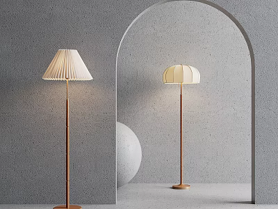 Modern Minimalist Floor Lamps With Light Shades In Gray Wall Archway Setting 3d model