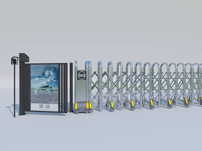 Public Facility Retractable Gate With Access Control Screen And Metal Security Structure 3d model