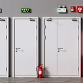 Fire Safety Equipment With White Fire Doors Fire Extinguisher And Emergency Lights