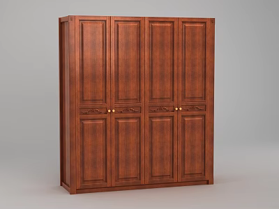 Classic Wooden Wardrobe With Carved Panel Doors Traditional Brown Storage Design 3d model
