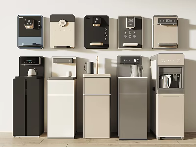 Modern Drink Dispensers With Wall Mounted And Floor Standing Styles In Various Colors 3d model