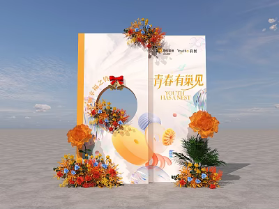 Youth Encounter Natural Theme Guide Sign With Floral Decorations And Sky Background 3d model