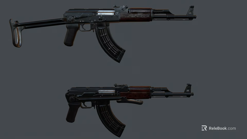 Two Military Rifles with Wooden Stocks and Black Metal Components Detailed Magazines Classic Design 3d model 