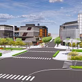 Modern Commercial Street With Modern Buildings Crossroads Greenery And Pedestrian Walkways