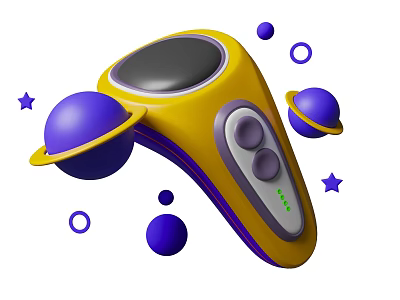 Yellow Purple Handheld Entertainment Device With Buttons Display Screen Spheres Stars And Circular Rings 3d model