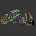 Large Dark Metal Transport Trucks With Loading Platform And Small Car Model