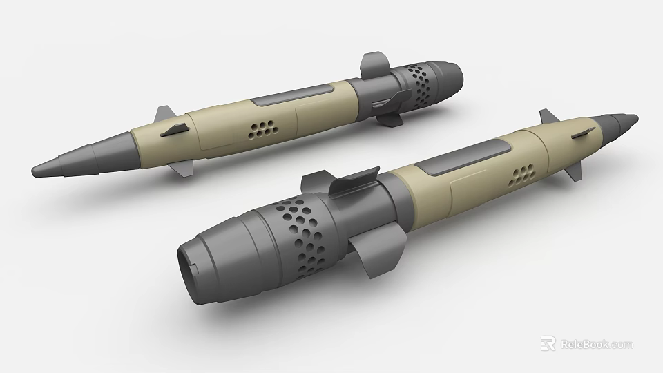 Missile Shaped Industrial Equipment in Beige and Gray with Hollow Structures and Perforated Mechanical Components 3d model 