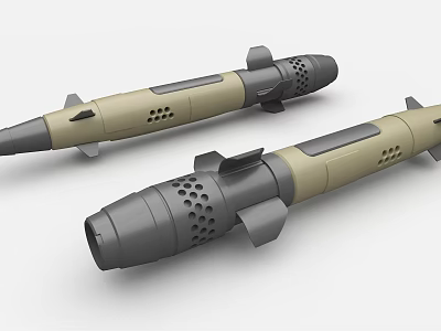 Missile Shaped Industrial Equipment in Beige and Gray with Hollow Structures and Perforated Mechanical Components 3d model