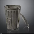 Industrial Style Metal Trash Can With Ribbed Design Handle And Open Lid