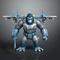 Mechanical Gorilla Character With Jet Wings And Gun In Metallic Armor Design