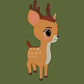 Cartoon Deer Fawn With Big Eyes Pink Cheeks And White Spots On Green Background