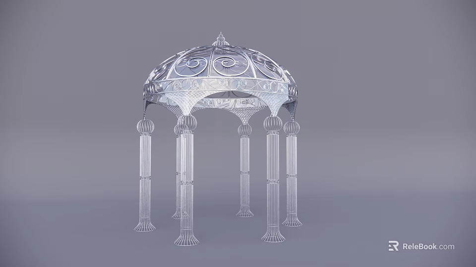 Transparent Decorative Gazebo With Intricate Dome And Ornate Columns Design 3d model 