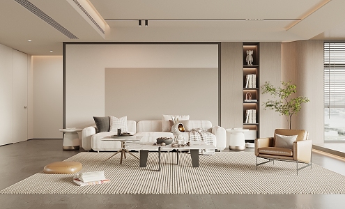 Living room sofa background wall sofa coffee table combination 3d model