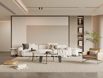 Living room sofa background wall sofa coffee table combination 3d model