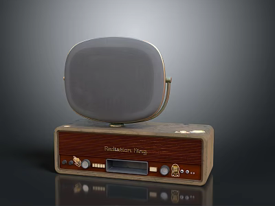 Realistic Virtue Retro Radio With Wooden Panel Golden Trim And Display Screen 3d model