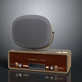 Realistic Virtue Retro Radio With Wooden Panel Golden Trim And Display Screen