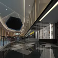 Cinema Lobby Interior With Modern Design Starry Ceiling Lighting And Ticket Machines